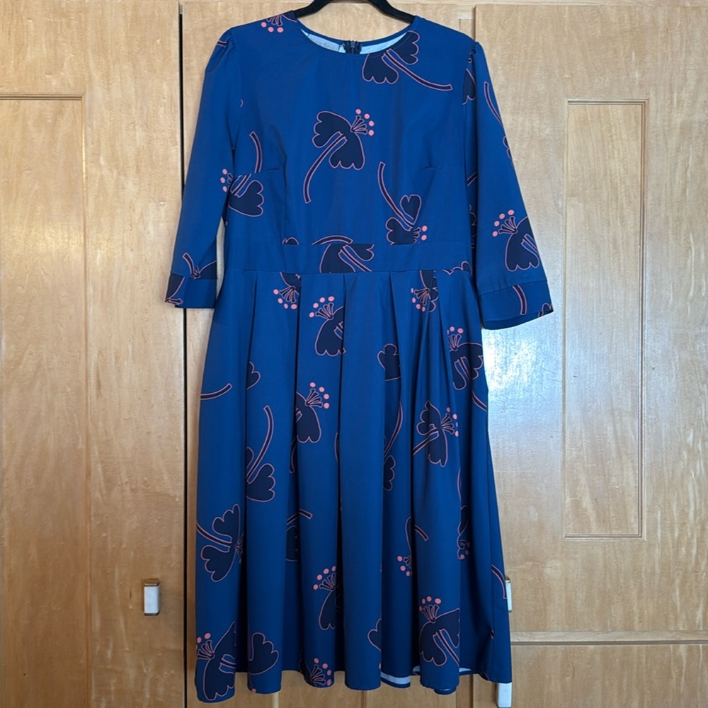 👗 Rocco Bruno fit & flare retro pinup rockabilly dress large POCKETS 3/4 sleeves